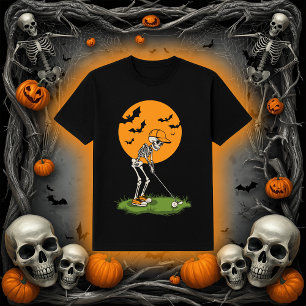 Camiseta Funny Golf Skeleton Bats de luna llena de Hallow