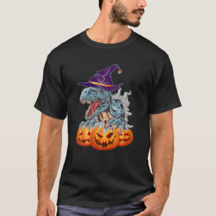 Camiseta Funny Gorra de Brujas de Dinosaurio con calabazas