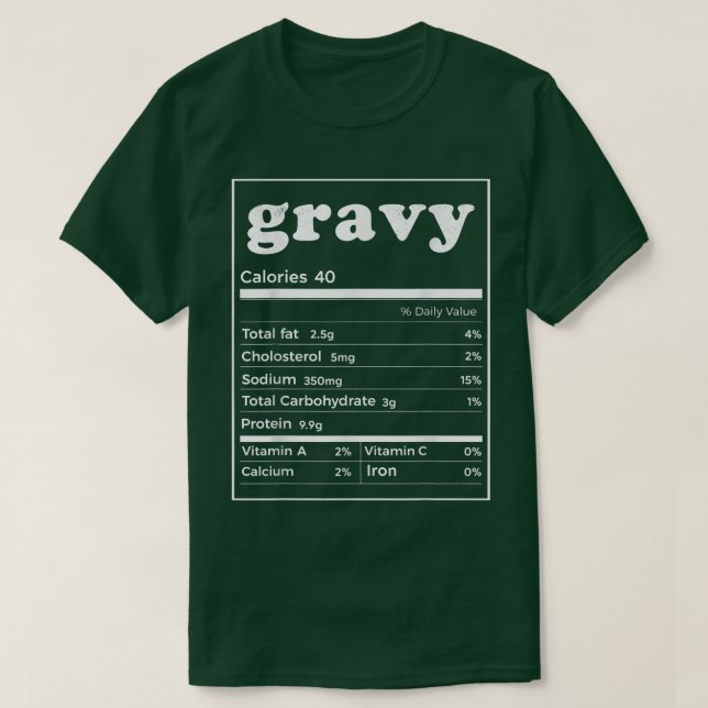 Camiseta Funny Gravy Nutrition Facts Thanksgiving Food  (Diseño del anverso)