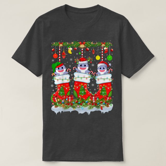 Camiseta Funny Great White Shark In Xmas Socks Lights Shark (Diseño del anverso)