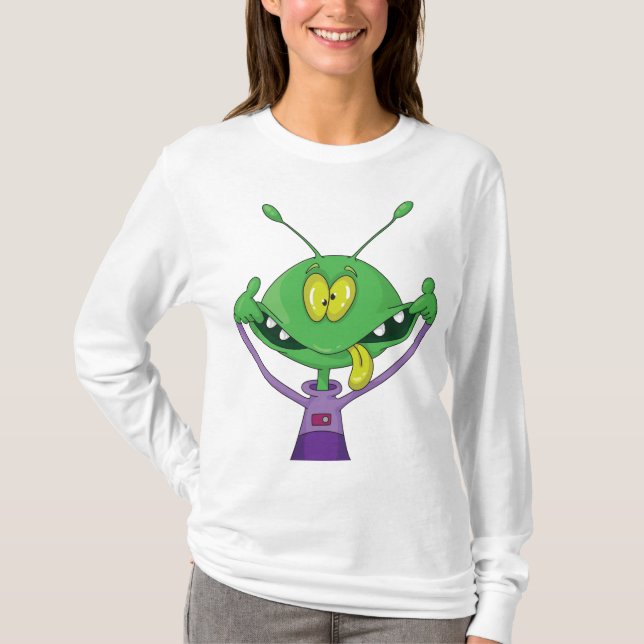 Camiseta Funny Green Alien Making Silly Face (Anverso)
