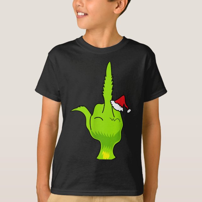 Camiseta Funny Green Hand Middle Finger Xmas Santa  (Anverso)