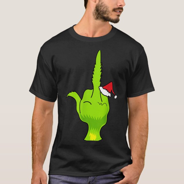 Camiseta Funny Green Hand Middle Finger Xmas Santa  (Anverso)