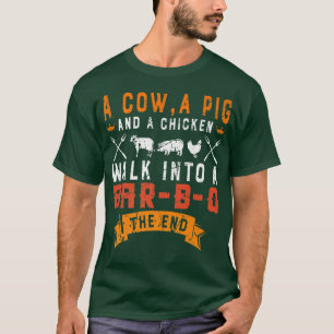 Camiseta Funny Grilling BBQ Meat Cow Pig Chicken Walk Into