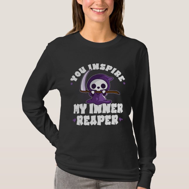 Camiseta Funny Grim Reaper, Inspire My Inner Reaper, Goth D (Anverso)