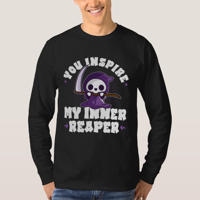 Camiseta Funny Grim Reaper, Inspire My Inner Reaper, Goth D (Anverso)