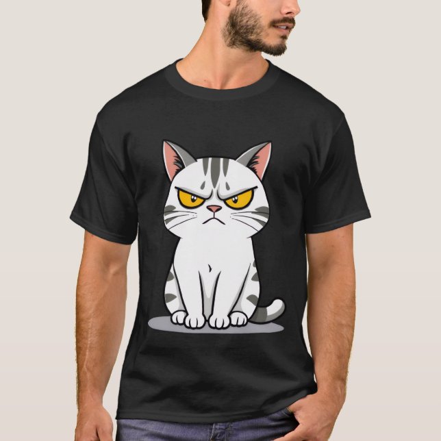 Camiseta Funny Grumpy White Tabby Cat Staring  ✨🐾😠 (Anverso)