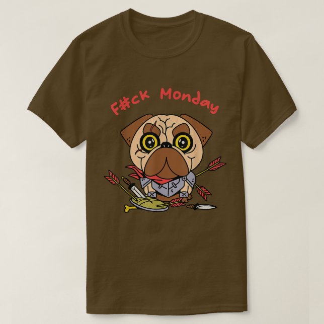 Camiseta Funny Guerrero de Perro Pug el lunes  (Diseño del anverso)