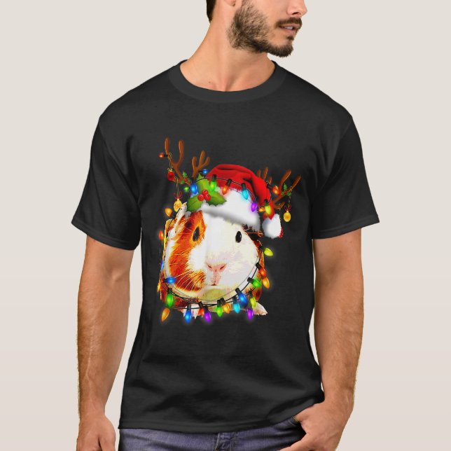 Camiseta Funny Guinea G Christmas Reindeer Christmas Lights (Anverso)