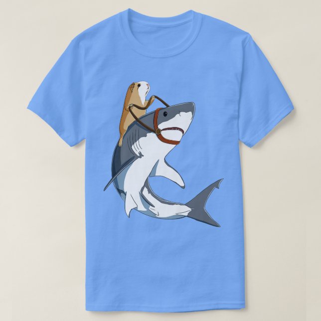 Camiseta Funny Guinea Pig Riding Shark  (Diseño del anverso)
