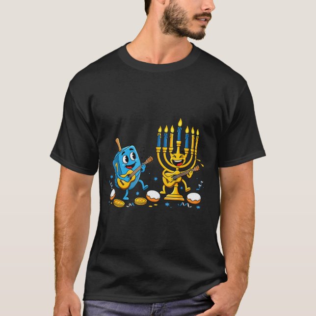 Camiseta Funny Guitar Dreidel Menorah Hanukkah Kids Womens  (Anverso)