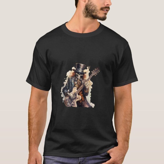 Camiseta Funny Guitar Skeleton Player Rock Músico T (Anverso)