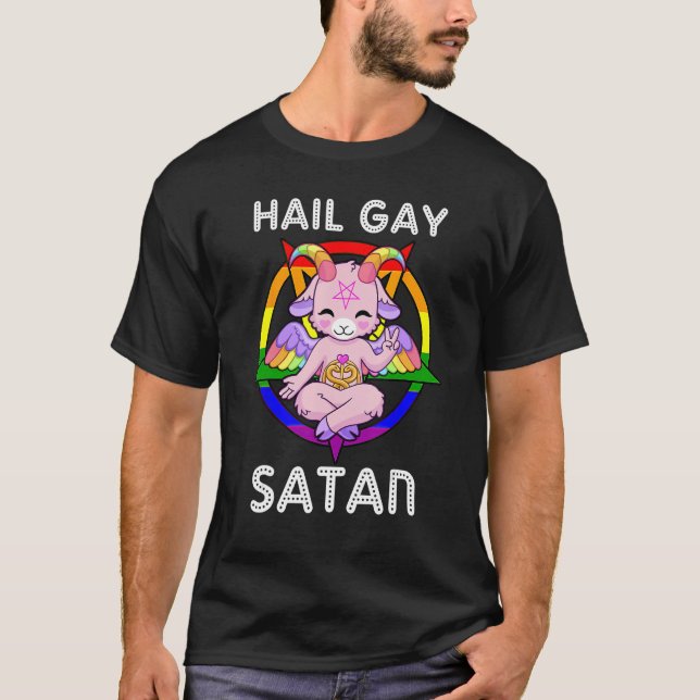 Camiseta Funny Hail Gay Satan LGBT Goth Gay Pride Baphomet (Anverso)