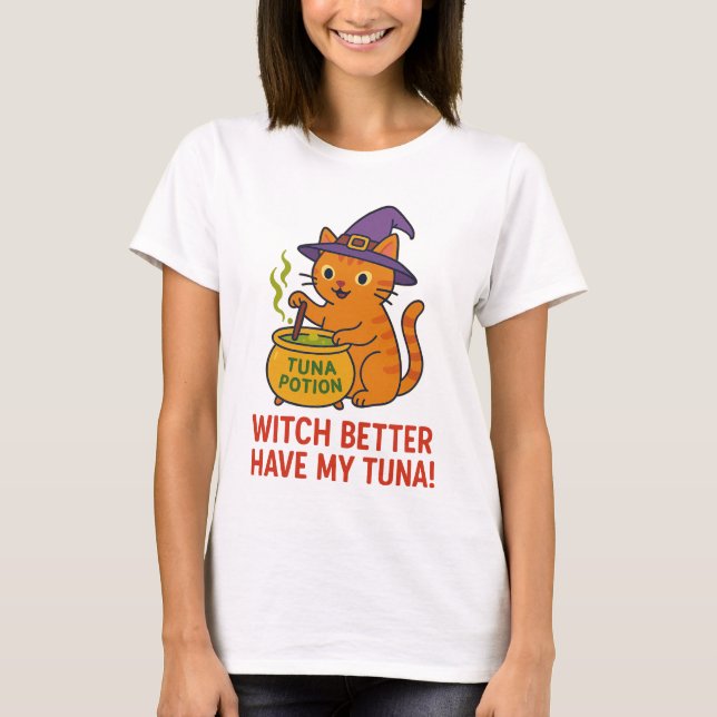 Camiseta Funny Halloween Cat Witch T-Shirt  (Anverso)