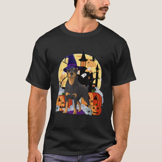 Camiseta Funny Halloween Corgi Witch Bat Pumpkin (Anverso)