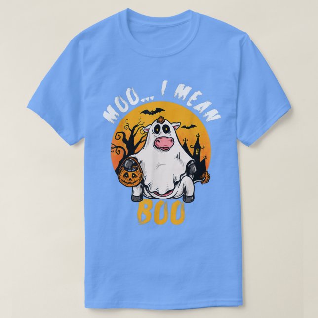 Camiseta Funny Halloween Cow Moo I Mean Boo Pumpkin Farmer  (Diseño del anverso)