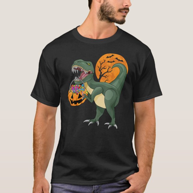 Camiseta Funny Halloween Dinosaur Pumpkin Scary T Rex Boy K (Anverso)