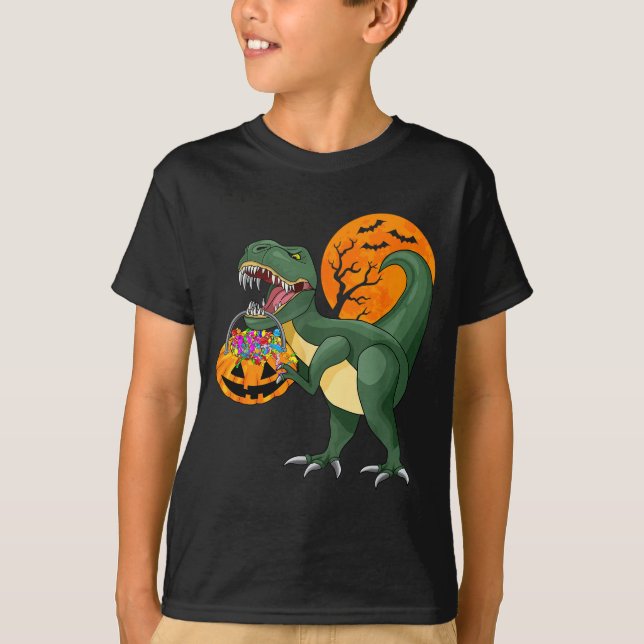 Camiseta Funny Halloween Dinosaur Pumpkin Y T Rex Boys Kids (Anverso)