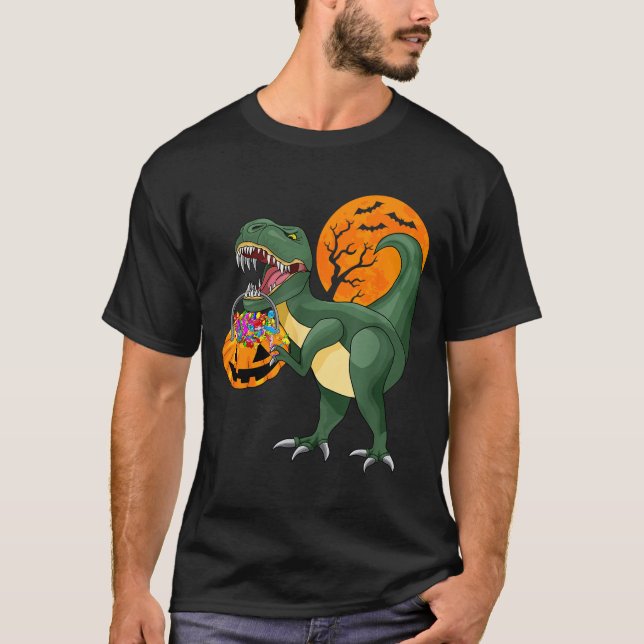 Camiseta Funny Halloween Dinosaur Pumpkin Y T Rex Boys Kids (Anverso)