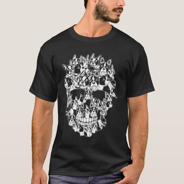 Camiseta Funny Halloween Disstume Skull Boston Terrier Dog  (Anverso)