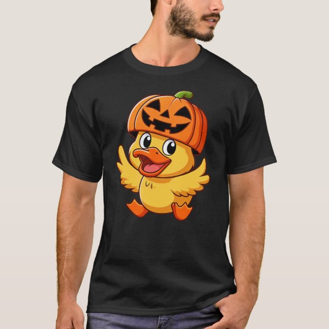 Camiseta Funny Halloween Duck Pumpkin Cartoon Hat (Anverso)