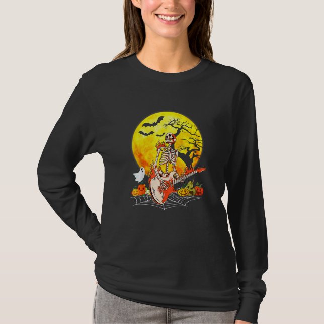 Camiseta Funny Halloween Funny Skeleton Playing Guitar Pump (Anverso)