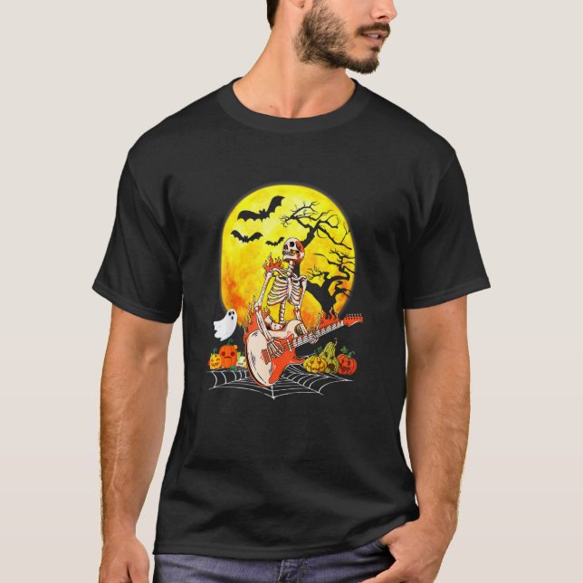 Camiseta Funny Halloween Funny Skeleton Playing Guitar Pump (Anverso)