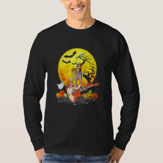 Camiseta Funny Halloween Funny Skeleton Playing Guitar Pump