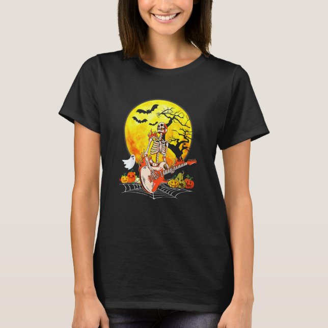 Camiseta Funny Halloween Funny Skeleton Playing Guitar Pump (Anverso)