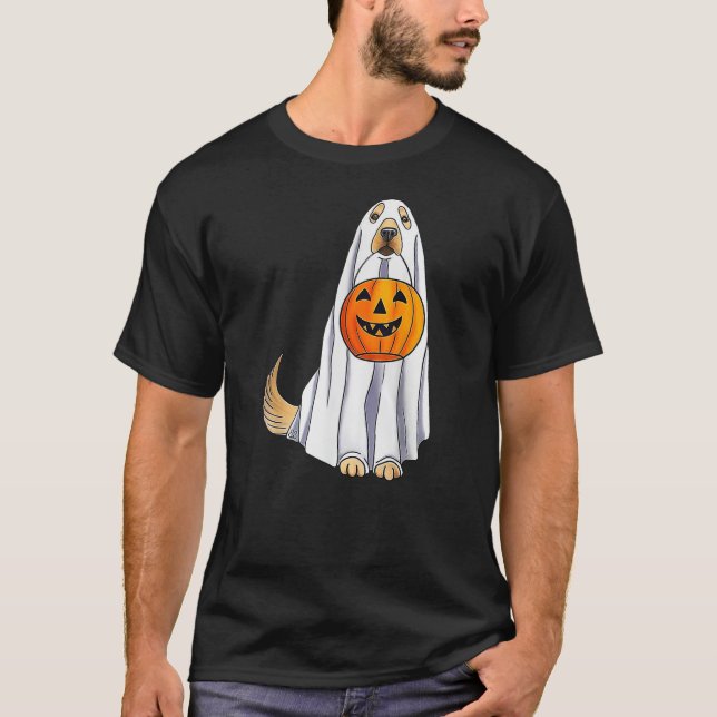 Camiseta Funny Halloween Golden Retriever Dog Ghost and Pum (Anverso)