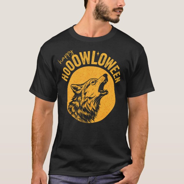 Camiseta Funny halloween Howl-o-ween beautiful wolf howling (Anverso)