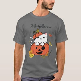 Camiseta Funny Halloween Jack-O-Lantern Gato de calabaza ll