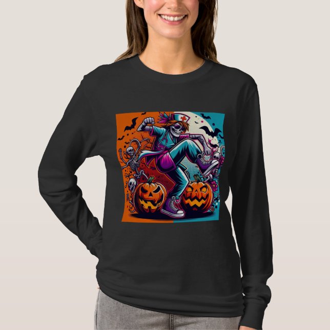 Camiseta Funny Halloween nurse dancing (Anverso)