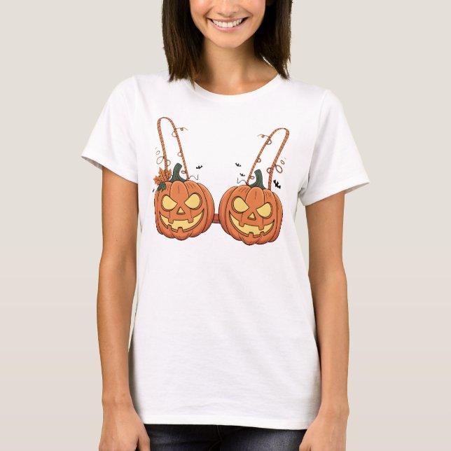 Camiseta Funny Halloween Pumpkin Bra  halloween costume (Anverso)