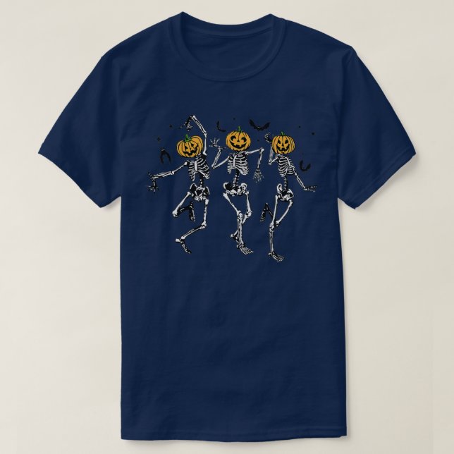Camiseta Funny Halloween Pumpkin Dancing Skeleton Costume W (Diseño del anverso)