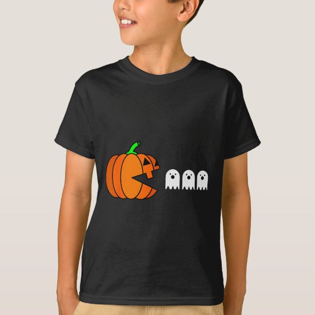 Camiseta Funny Halloween Pumpkin Eating Ghost, Gamer Men Wo (Anverso)
