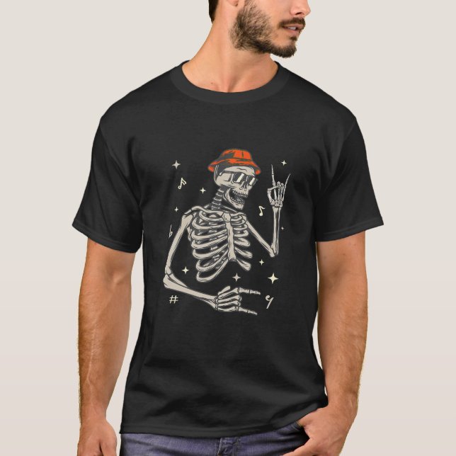 Camiseta Funny Halloween Regalos Rockeleton Hand Rock On (Anverso)