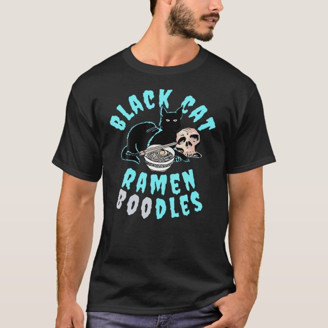 Camiseta Funny Halloween S Black Cat Ramen Boodles (Anverso)