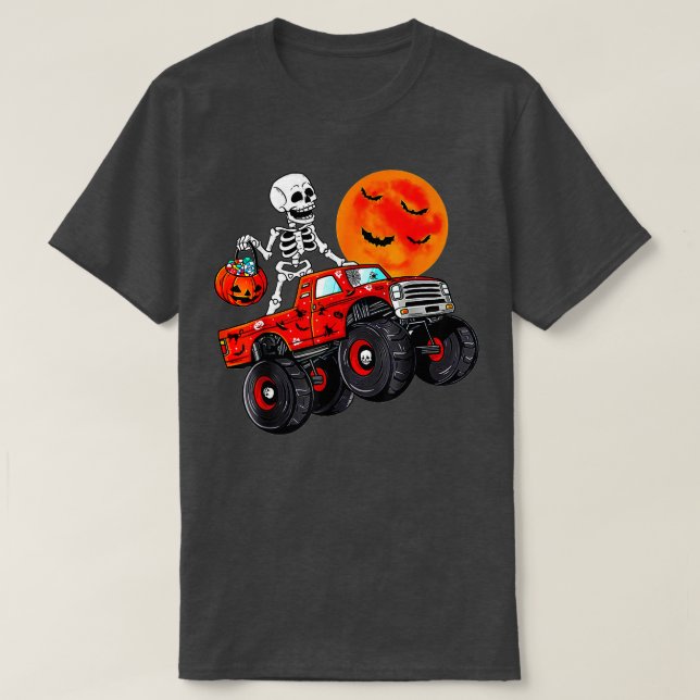Camiseta Funny Halloween Skeleton Monster-Truck Kids Boys T (Diseño del anverso)