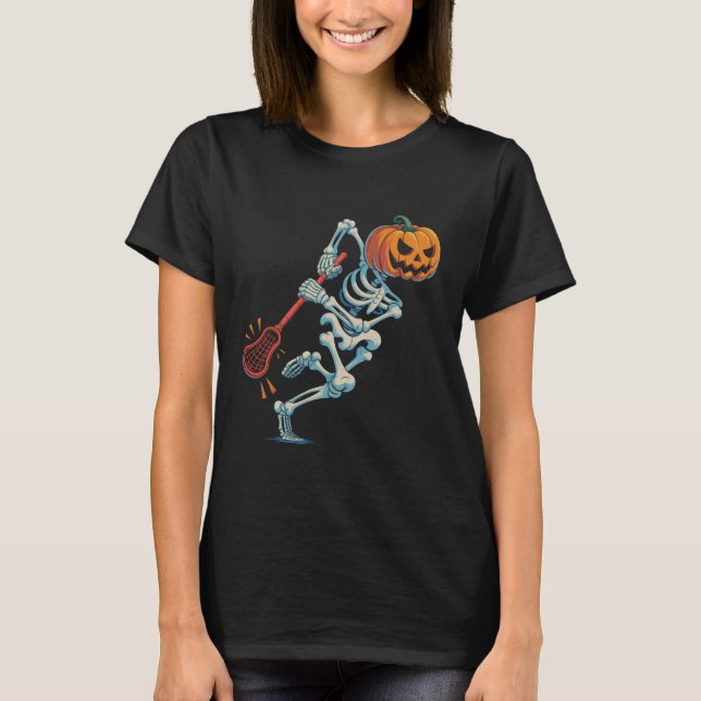 Camiseta Funny Halloween Skeleton Pumpkin Lacrosse Spooky H (Anverso)