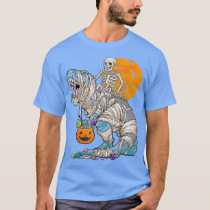 Camiseta Funny Halloween Skeleton Riding Mummy Dinosaur T R