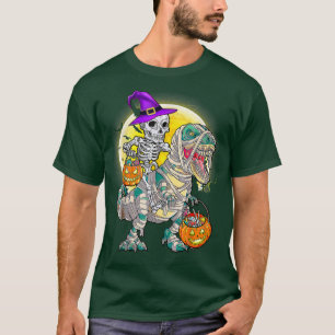 Camiseta Funny Halloween Skeleton Riding Mummy Dinosaur T r