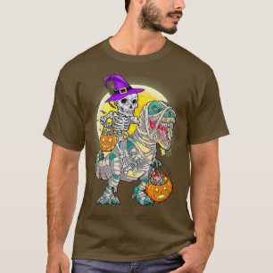 Camiseta Funny Halloween Skeleton Riding Mummy Dinosaur T r