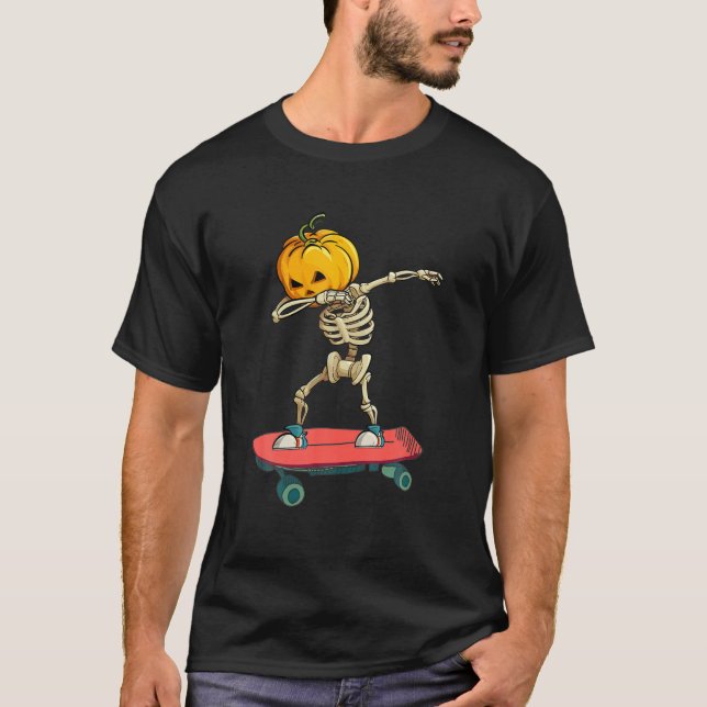 Camiseta Funny Halloween Skeleton Skateboard Dabbing Skate (Anverso)