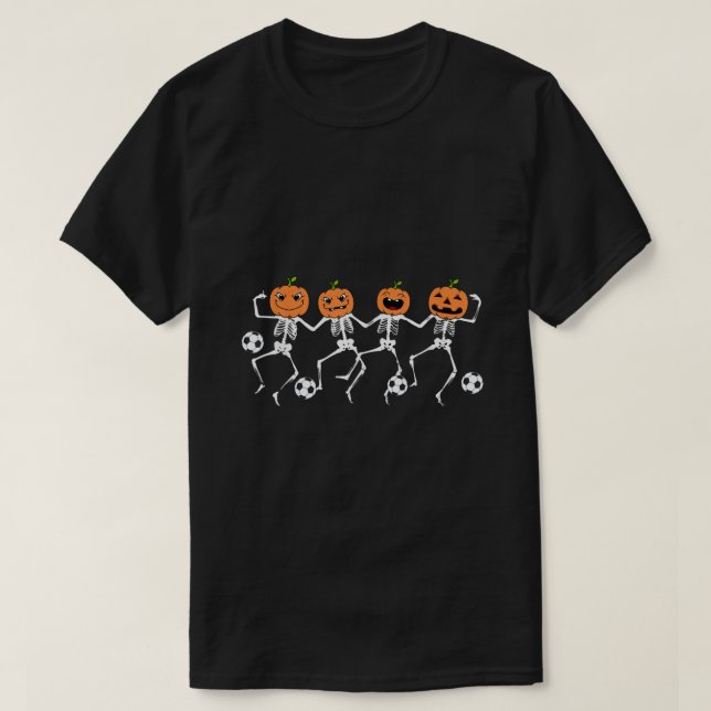 Camiseta Funny Halloween Soccer Player Pumpkin Skeletons Ki (Diseño del anverso)