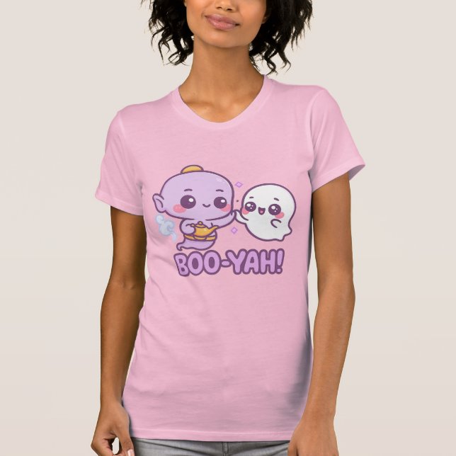 Camiseta Funny Halloween Sticker – Kawaii Genie & Ghost (Anverso)