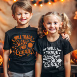 Camiseta Funny Halloween – Will Trade Brother for Candy<br><div class="desc">Looking for the perfect mix of spooky and silly? This "Will Trade Brother for Candy" Halloween shirt is a hilarious way for kids to show off their sweet tooth! Featuring playful Halloween-style typography, this fun tee is great for trick-or-treating, school events, or Halloween parties. A must-have for siblings with a...</div>