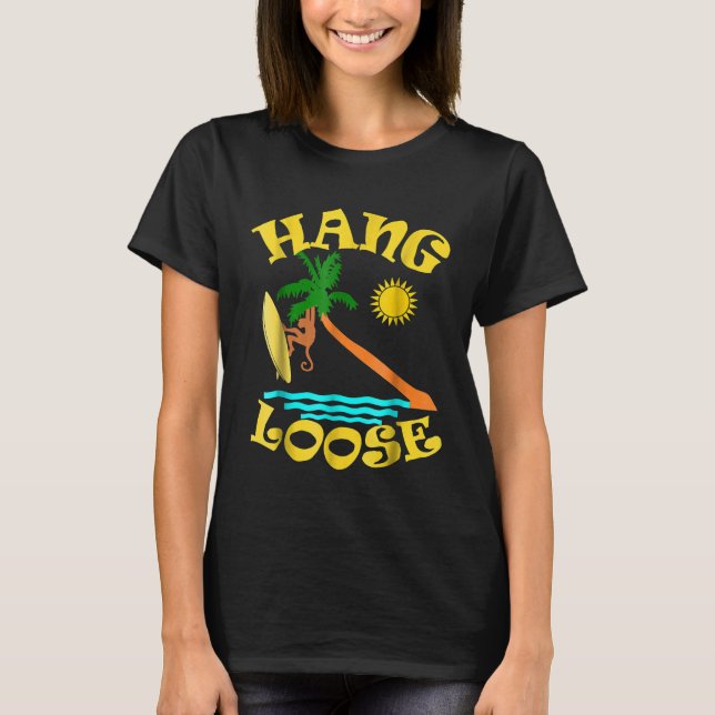 Camiseta Funny Hang Loose Surfing Monkey Surfboard (Anverso)
