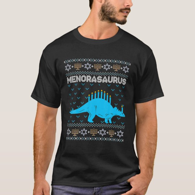 Camiseta Funny Hanukkah Dinosaur Stegosaurus Dino Menorah (Anverso)