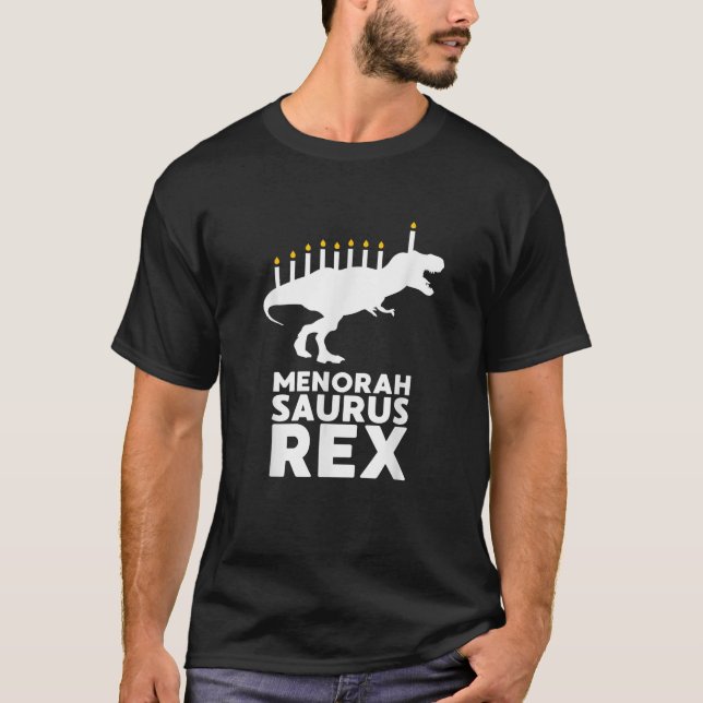 Camiseta Funny Hanukkah Dinosaur Tyrannosaurus Rex Menorah (Anverso)